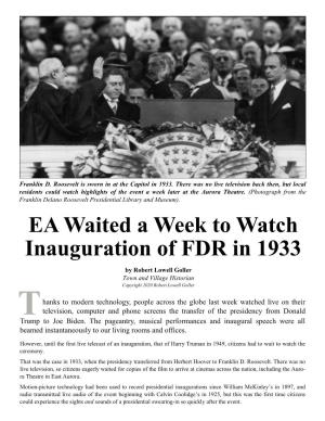 EA Waited a Week to Watch Inauguration of FDR in 1933