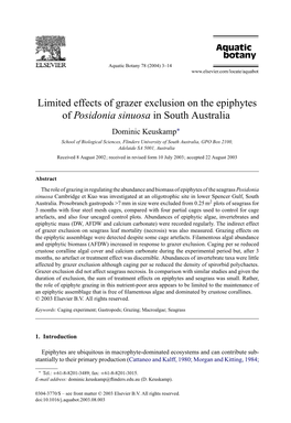 Limited Effects of Grazer Exclusion on the Epiphytes of Posidonia Sinuosa