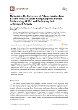 Optimizing the Extraction of Polysaccharides from Bletilla Ochracea Schltr. Using Response Surface Methodology (RSM) and Evaluating Their Antioxidant Activity