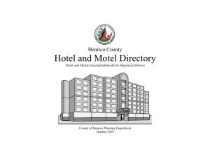 Hotel and Motel Directory Hotels and Motels Listed Alphabetically by Magisterial District