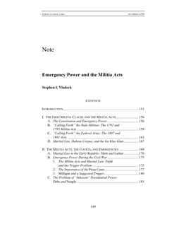 Emergency Power and the Militia Acts