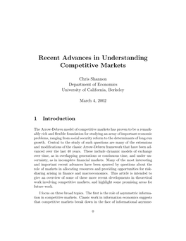 Recent Advances in Understanding Competitive Markets