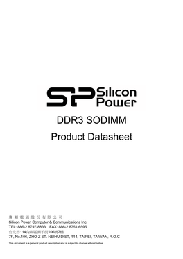 DDR3 SODIMM Product Datasheet
