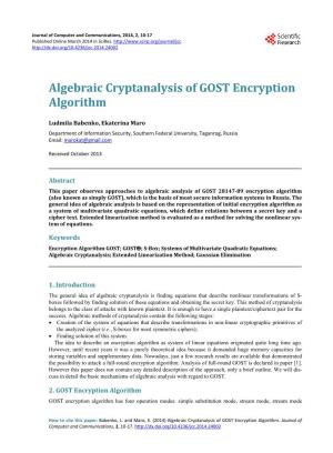 Algebraic Cryptanalysis of GOST Encryption Algorithm