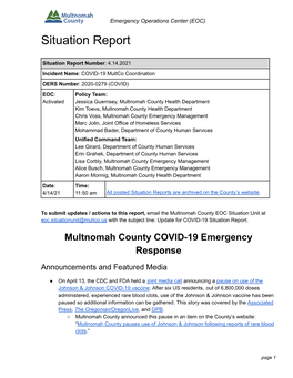 4.14.21 COVID-19 Multnomah County Situation Report