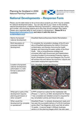 National Developments – Response Form