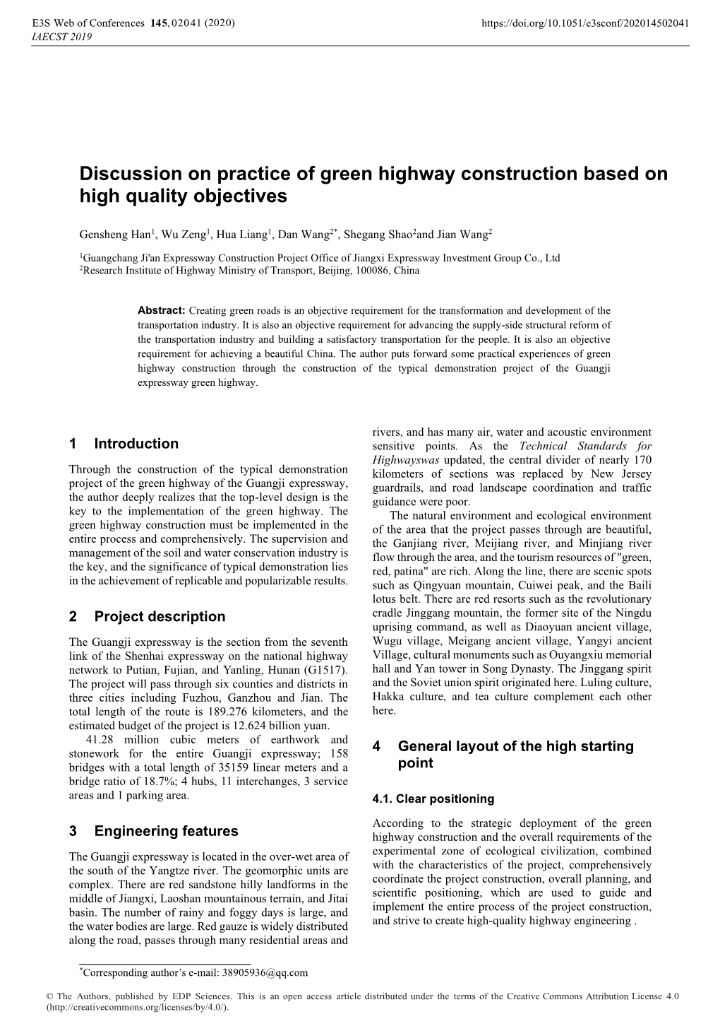 Discussion on Practice of Green Highway Construction Based on High Quality Objectives