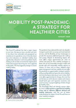 Mobility Post-Pandemic: a Strategy for Healthier Cities August | 2020
