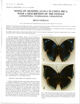 Notes on Memphis Aulica in Costa Rica, with a Description of the Female (Lepidoptera: Nymphalidae: Charaxinae)