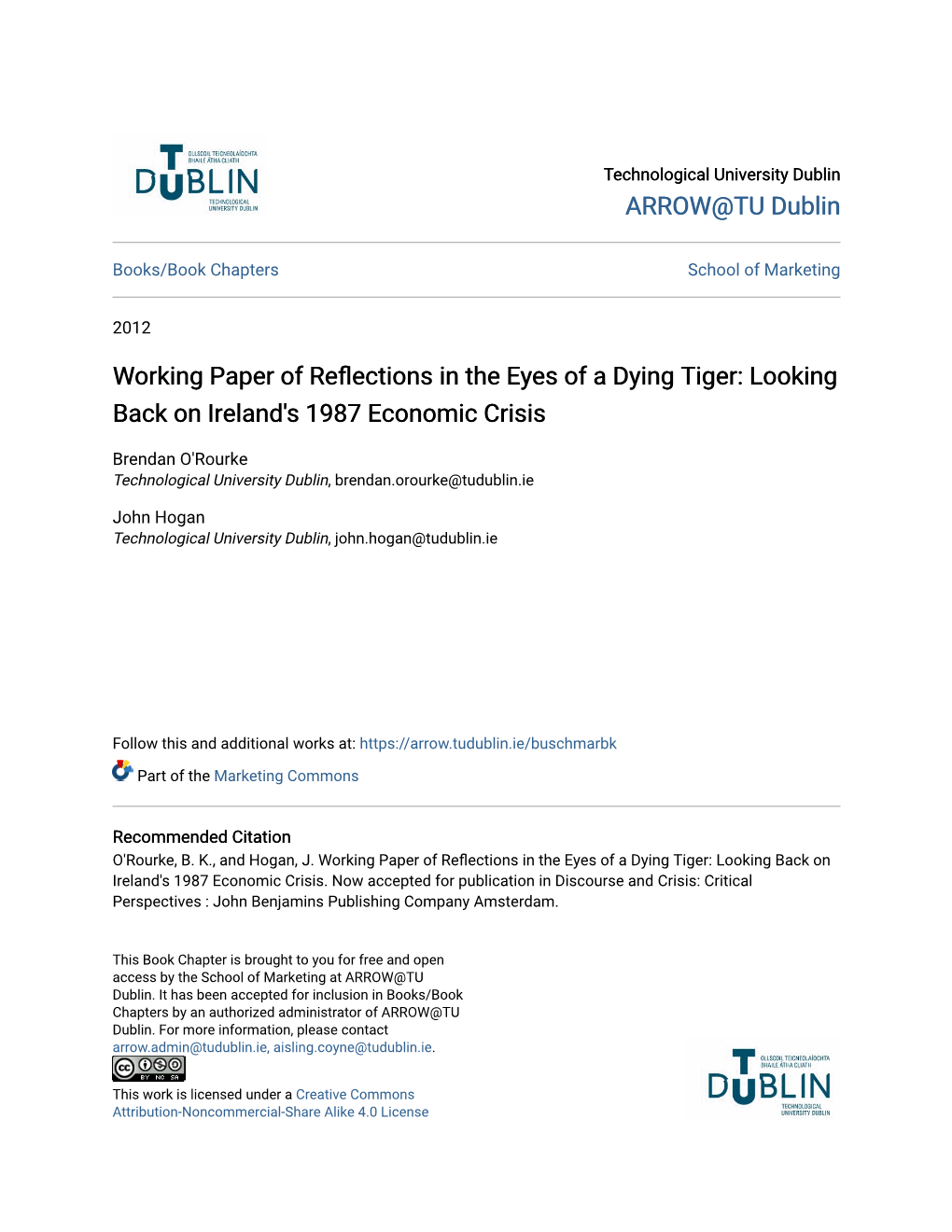 Working Paper of Reflections in the Eyes of a Dying Tiger: Looking Back on Ireland's 1987 Economic Crisis