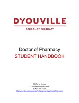 Sop Doctor of Pharmacy Student Handbook | D'youville