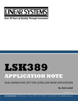 Lsk389 Application Note Dual Monolithic Jfet for Ultra-Low Noise Applications