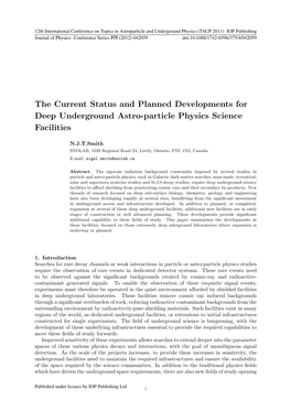 The Current Status and Planned Developments for Deep Underground Astro-Particle Physics Science Facilities