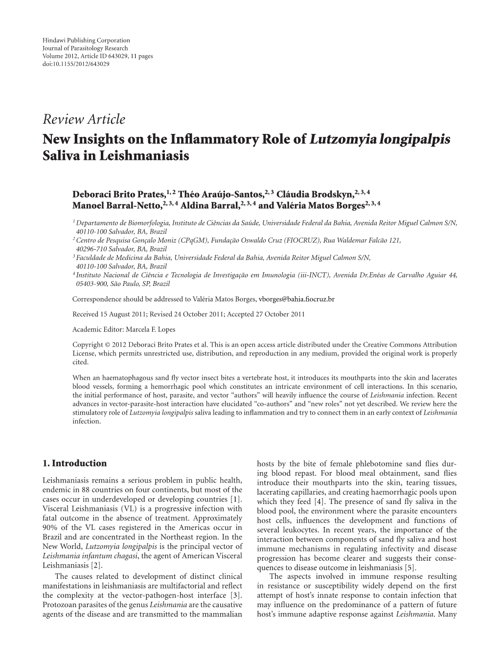 Review Article New Insights on the Inflammatory Role of Lutzomyia