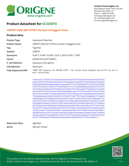 LRRFIP1 (NM 001137551) Human Untagged Clone Product Data
