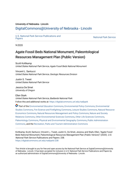 Agate Fossil Beds National Monument, Paleontological Resources Management Plan (Public Version)