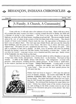 Besancon Historical Society, Wish to Dedicate This Issue of the "Chronicle" Newsletter to You and the LOMONT Family