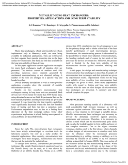 Metallic Micro Heat Exchangers: Properties, Applications and Long Term Stability