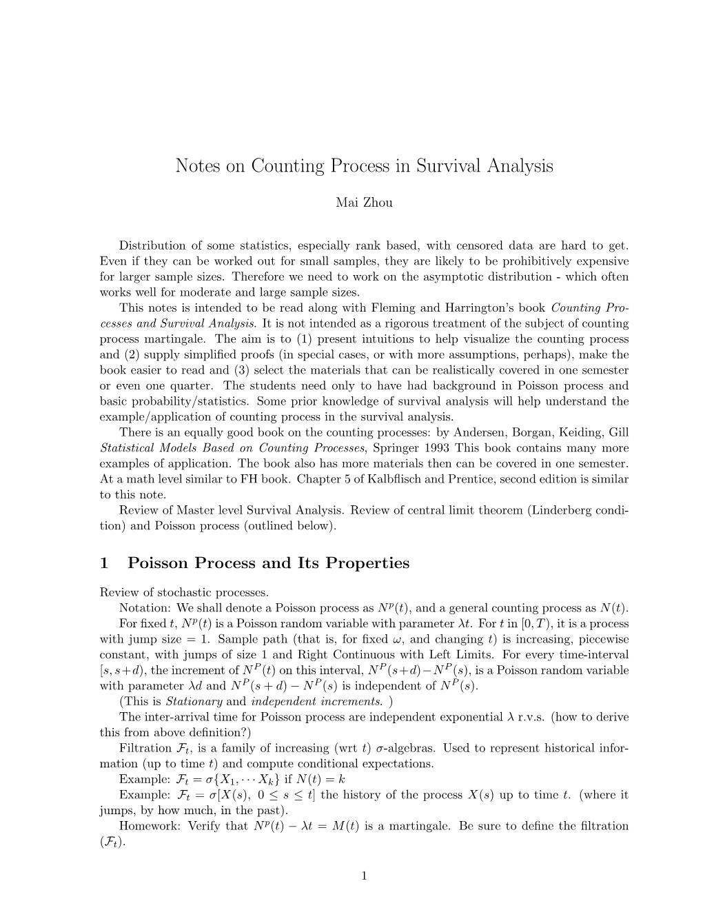 Notes on Counting Process in Survival Analysis