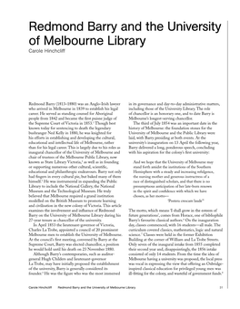 Redmond Barry and the University of Melbourne Library Carole Hinchcliff