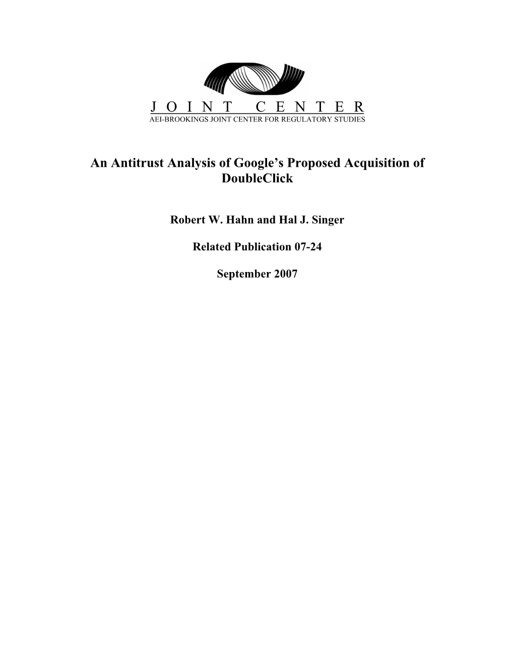 An Antitrust Analysis of Google's Proposed Acquisition of Doubleclick