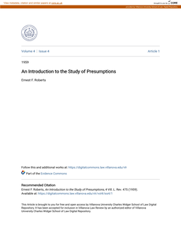 An Introduction to the Study of Presumptions