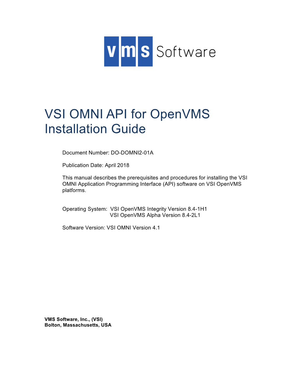 VSI OMNI API for Openvms Installation Guide