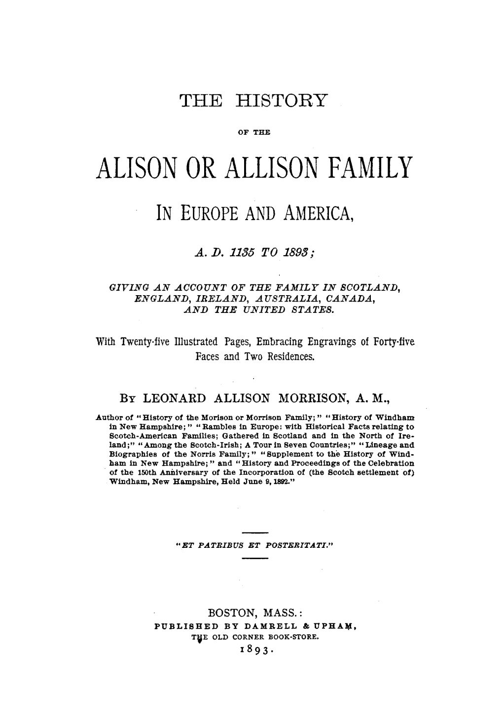 Alison Or Allison Family in Europe and America