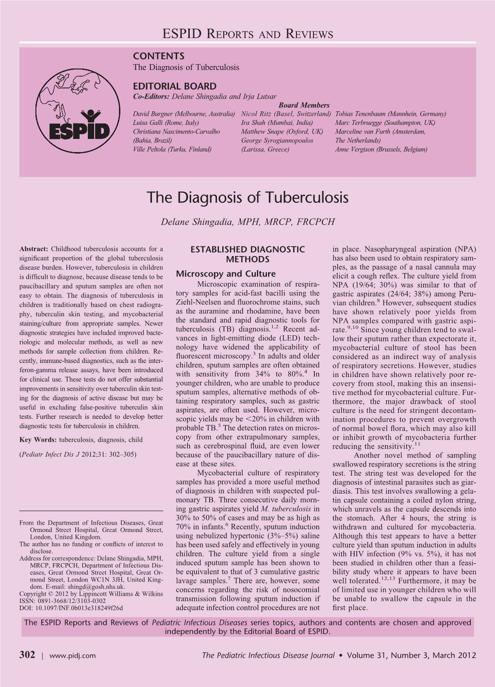 The Diagnosis of Tuberculosis