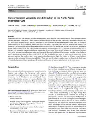 Proteorhodopsin Variability and Distribution in the North Pacific
