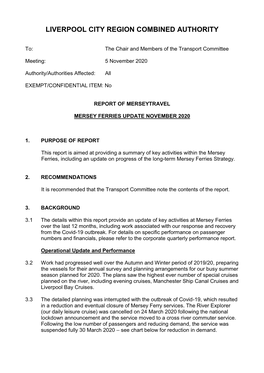 Mersey Ferries Update Report November 2020 PDF 308 KB