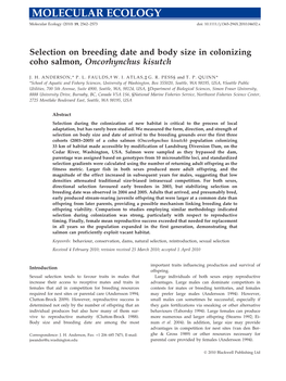 Selection on Breeding Date and Body Size in Colonizing Coho Salmon, Oncorhynchus Kisutch