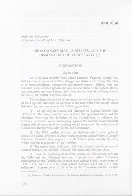 Croatian-Serbian Conflicts and the Dismantling of Yugoslavia (1)