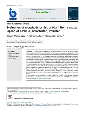Evaluation of Morphodynamics of Miani Hor, a Coastal Lagoon of Lasbela, Balochistan, Pakistan