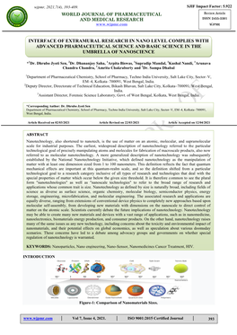 Interface of Extramural Research in Nano Level Complies with Advanced Pharmaceutical Science and Basic Science in the Umbrella of Nanoscience