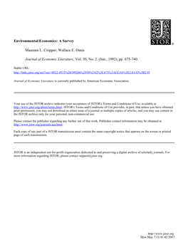 Environmental Economics: a Survey