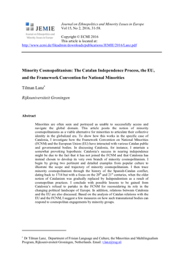 Minority Cosmopolitanism: the Catalan Independence Process, the EU, and the Framework Convention for National Minorities