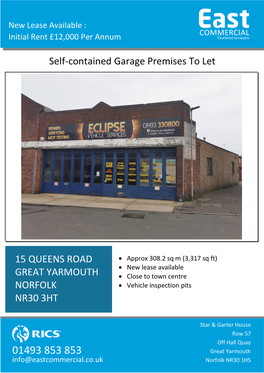 15 QUEENS ROAD GREAT YARMOUTH NORFOLK NR30 3HT Self-Contained Garage Premises To