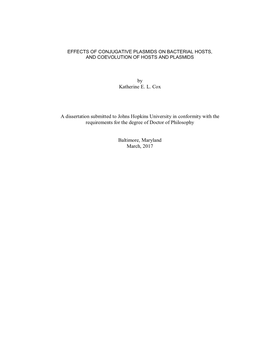 By Katherine E. L. Cox a Dissertation Submitted to Johns Hopkins University in Conformity with the Requirements for the Degree O