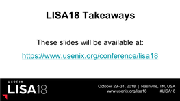 LISA18 Takeaways