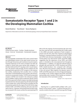 Somatostatin Receptor Types 1 and 2 in the Developing Mammalian Cochlea