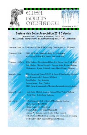 Eastern Irish Setter Association 2018 Calendar (Approved by EISA Board of Directors, Jan