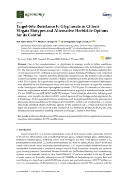 Target-Site Resistance to Glyphosate in Chloris Virgata Biotypes and Alternative Herbicide Options for Its Control