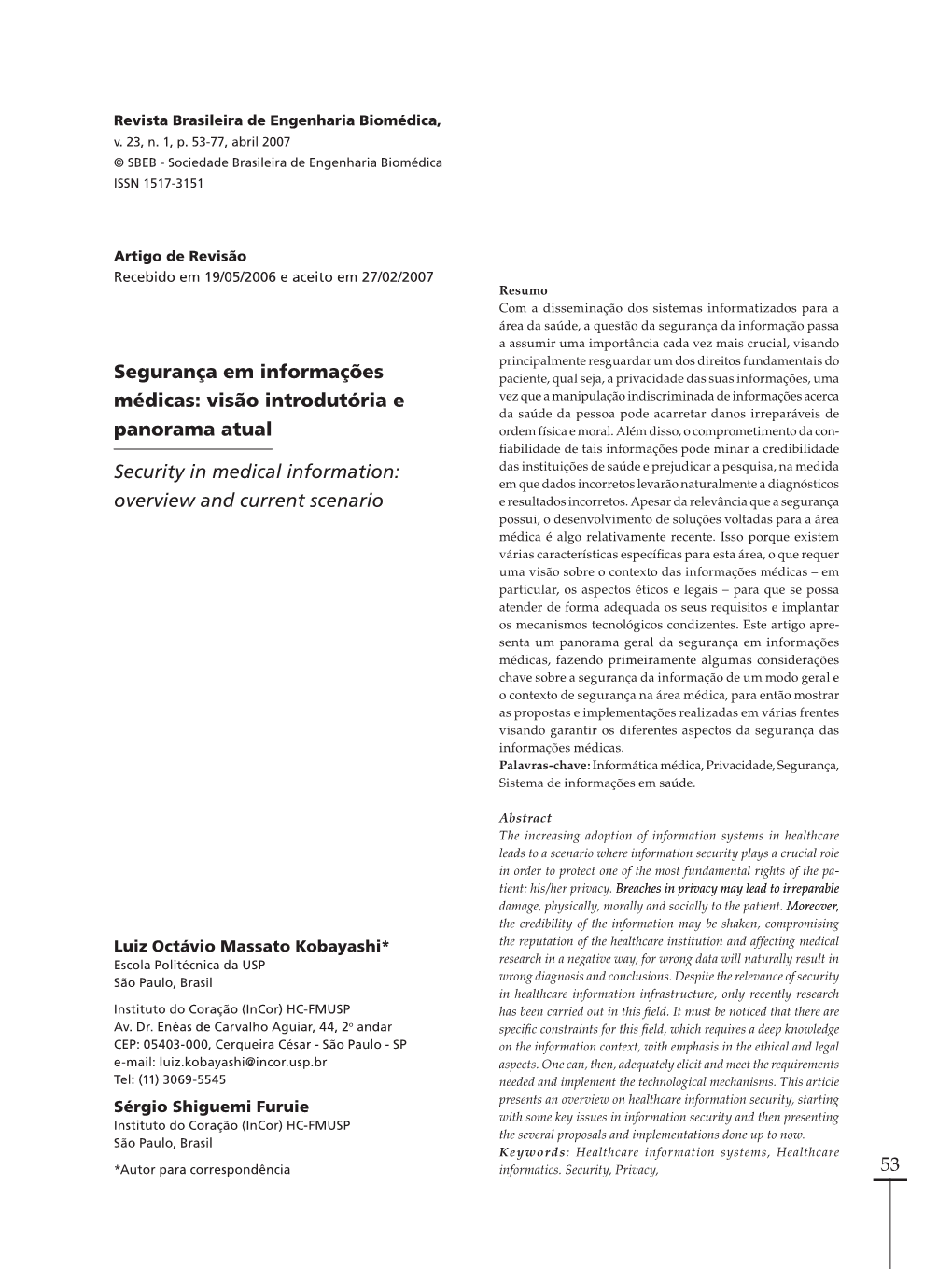 53 Segurança Em Informações Médicas: Visão