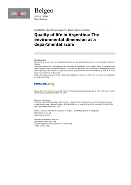 Quality of Life in Argentina: the Environmental Dimension at a Departmental Scale