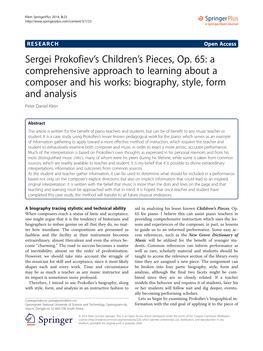 Sergei Prokofiev's Children's Pieces, Op. 65: a Comprehensive Approach