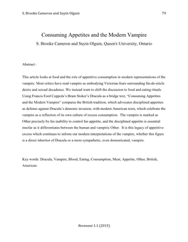 Consuming Appetites and the Modern Vampire S
