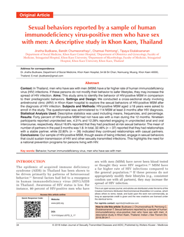 Sexual Behaviors Reported by a Sample of Human Immunodeficiency Virus‑Positive Men Who Have Sex with Men: a Descriptive Study in Khon Kaen, Thailand