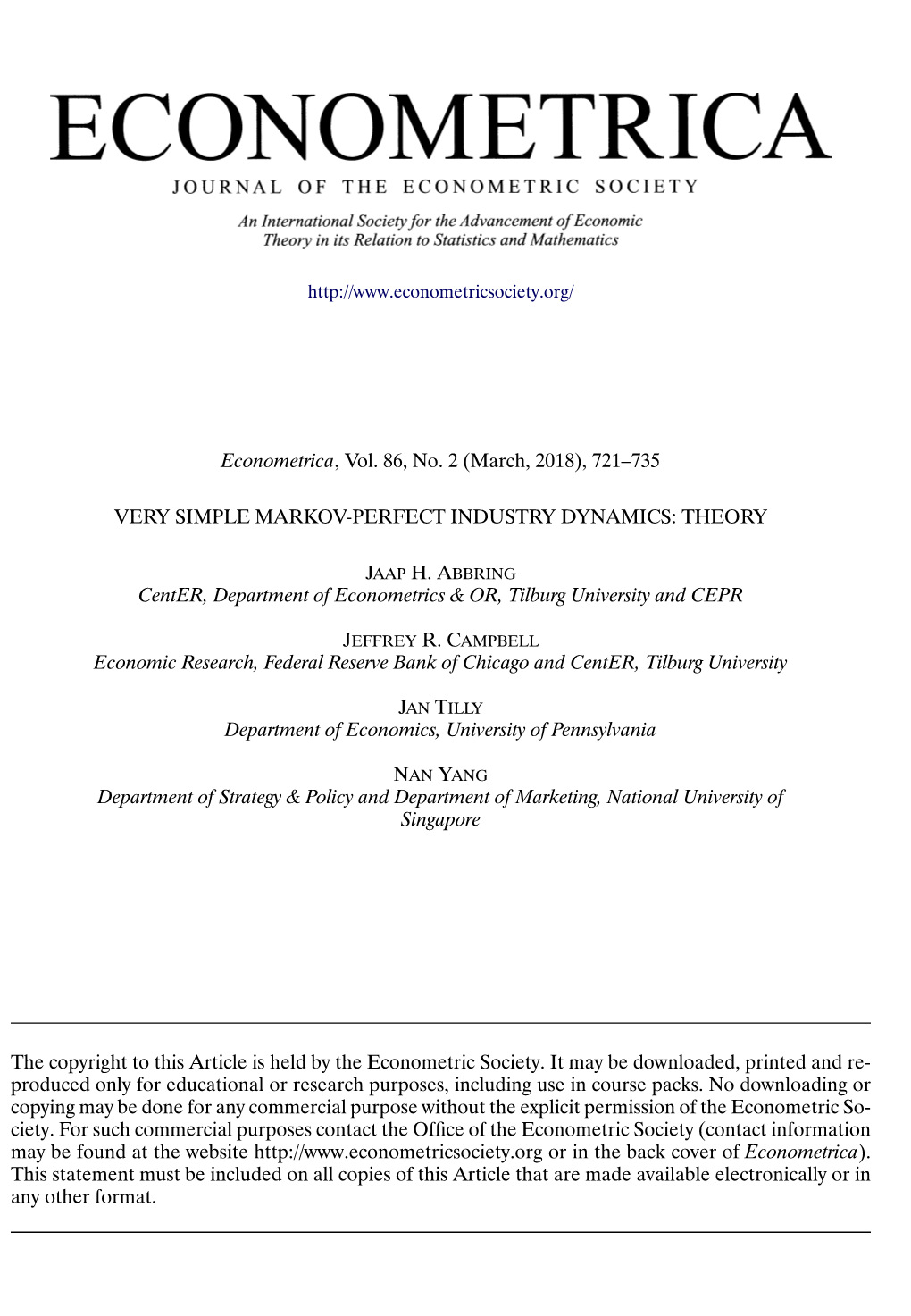 Very Simple Markov-Perfect Industry Dynamics: Theory