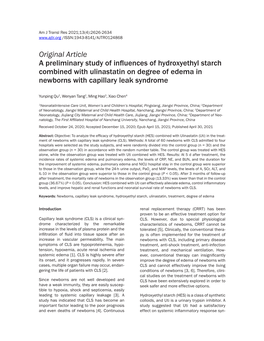 Original Article a Preliminary Study of Influences of Hydroxyethyl Starch Combined with Ulinastatin on Degree of Edema in Newborns with Capillary Leak Syndrome